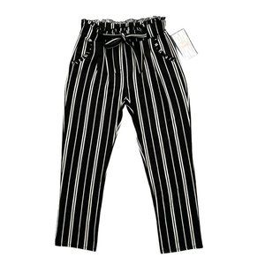 Black and White Striped Women's Straight Leg Pants